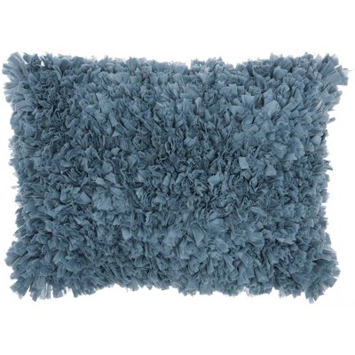 14"x20" Oversize Shag Chindi Short Cut Lumbar Throw Pillow Blue - Mina Victory