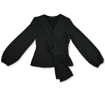 I.N.C International Concepts Womens Drape Front Pullover Blouse, Black, X-Large