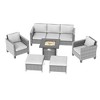 Sonkuki 6 Pieces Patio Sofa with Square Fire Pit Table and Ottomans, Wicker Conversation Couch,  Navy Blue Cushion - 2 of 4
