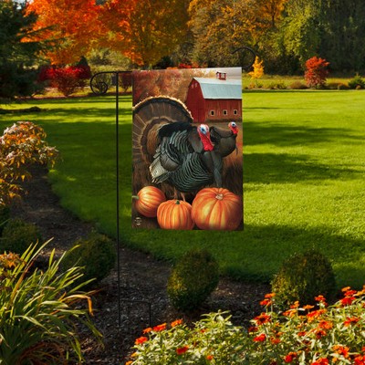 Autumn Turkeys Fall Garden Flag with Pumpkins