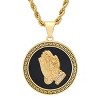 Steeltime Men's stainless steel and black enamel prayer hands round pendant with greek key accents. Color Options: Silver, Gold - 2 of 4