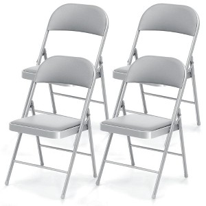 SUGIFT Folding Chairs with Padded Seats, Metal Frame with Vinyl Seat & Back, Capacity 350lbs, Gray, Set of 4 - 1 of 4