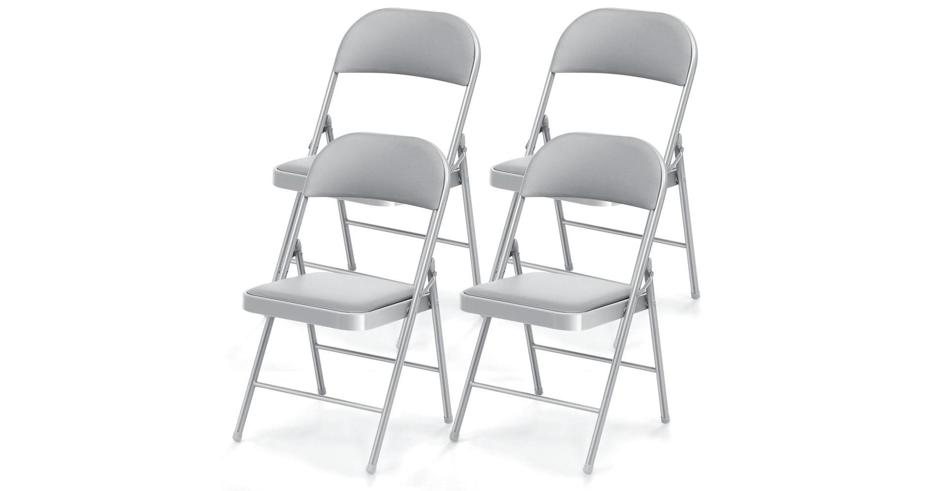 SUGIFT Folding Chairs with Padded Seats, Metal Frame with Vinyl Seat & Back, Capacity 350lbs, Gray, Set of 4