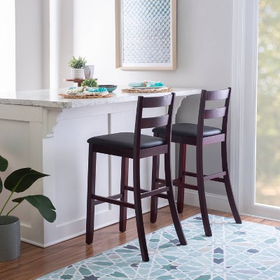 Torino 31" Ladder Back Merlot Wood & Brown Faux Leather Barstool