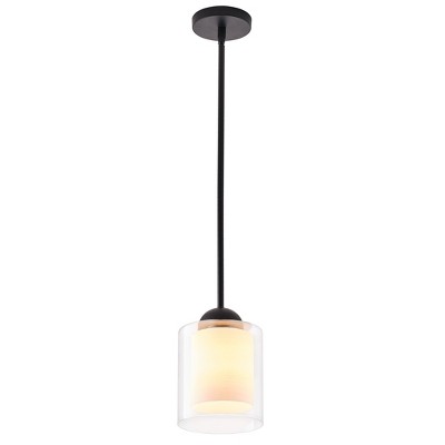 Dewdrop Modern Pendant Light Black Metal and Double Glass Shade Hanging Fixture for Kitchen Island