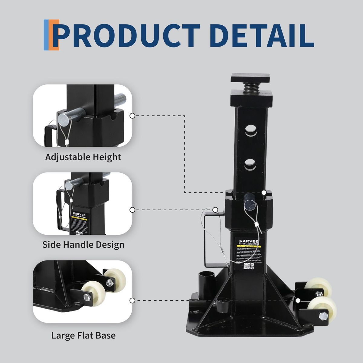 22 Ton Pin Type Jack Stands with Lock & Wheels, 1 Pair Heavy Duty Safety Support Stand with Wide Base, Adjustable 13.8"-19.7" for Heavy Truck Trailer - thumbnail 7