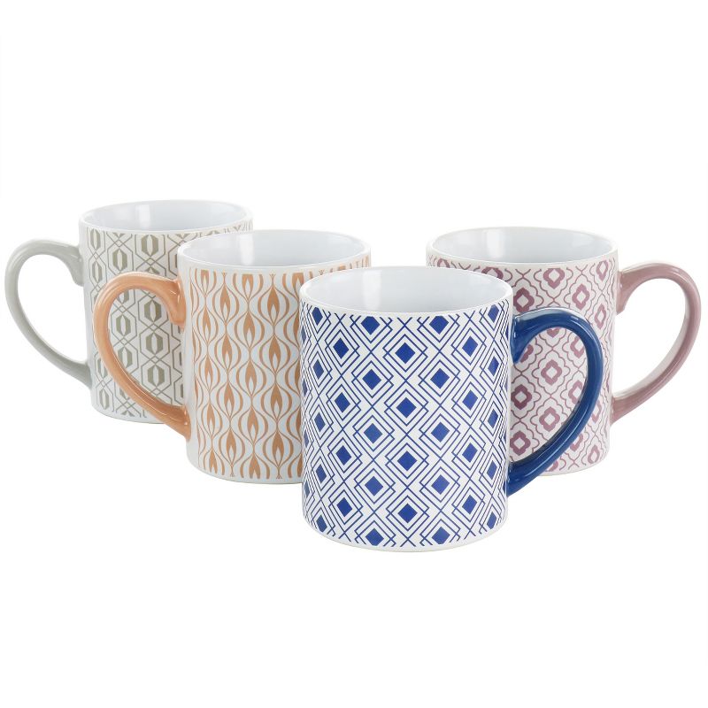 Mr. Coffee Bliss 4 Piece 20oz Can Shaped Stoneware Mug Set in Assorted Colors and Patterns, 1 of 7