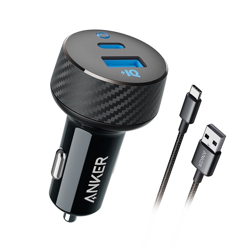 Anker PowerDrive C2 USB-C Car Charger with USB-C to USB-A 3ft Nylon Cable - Black/Gray, 1 of 7