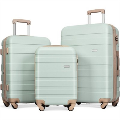 BEAFUP Luggage Sets New Model ABS Hardshell 3pcs Hardside Lightweight Durable Suitcase Spinner Wheels Suitcase with TSA Lock 20''24''28''(Grey Green)