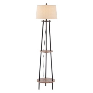 Maxax Modern Floor Lamp,2-Tier Shelves Floor Lamp for Living Room, Bedroom, Home Office, Iron and Wood Design, E26 Base, 3-Way 150W - 1 of 4