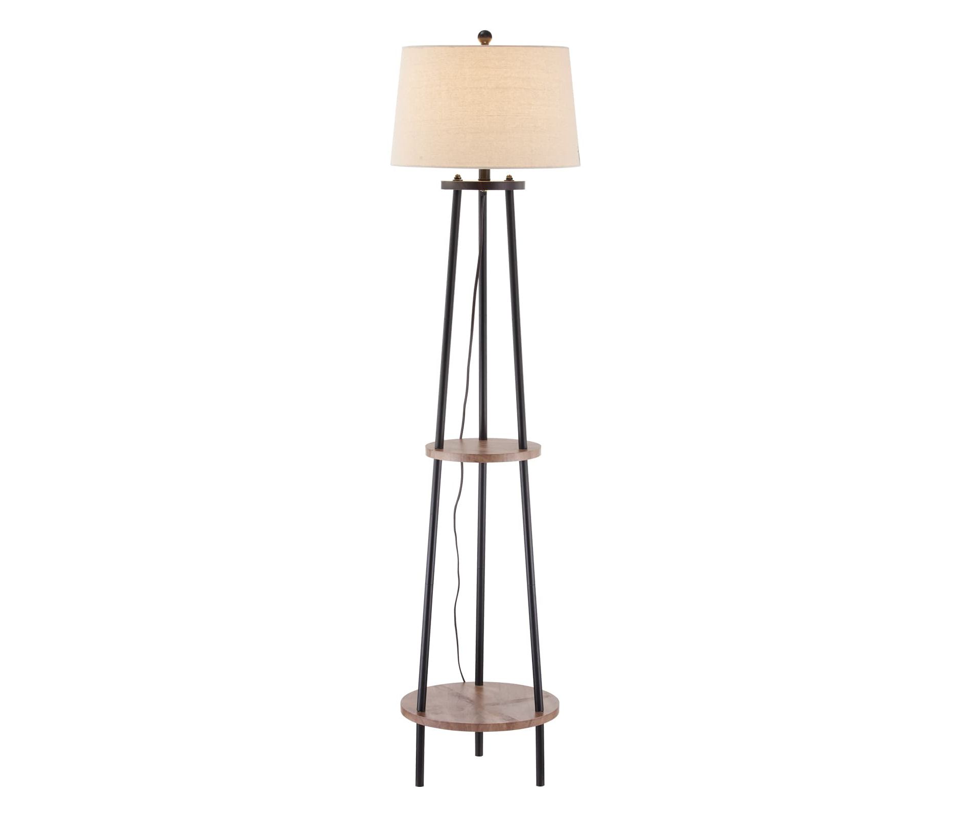 Maxax Modern Floor Lamp,2-Tier Shelves Floor Lamp for Living Room, Bedroom, Home Office, Iron and Wood Design, E26 Base, 3-Way 150W
