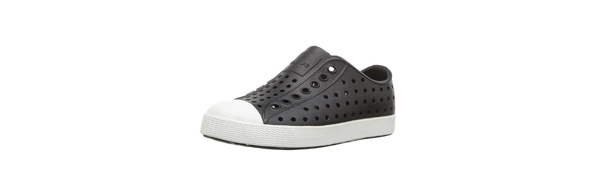 Native Shoes Youth/Big Kids' Jefferson Slip-On Shoe - Great For Pools, Beaches, Water Parks & More, Jiffy Black/Shell White