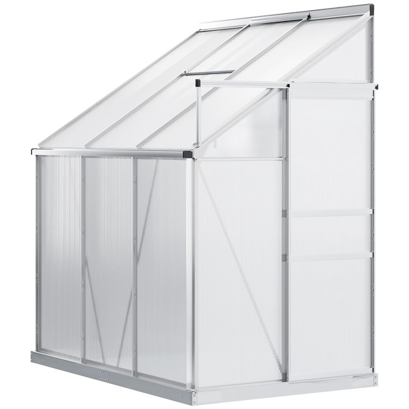 Outsunny 6' x 4' Aluminum Lean-to Greenhouse Polycarbonate Walk-in Garden Greenhouse with Adjustable Roof Vent, Rain Gutter and Sliding Door, 4 of 7