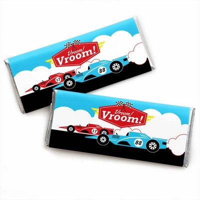 Big Dot of Happiness Let's Go Racing - Racecar - Candy Bar Wrapper Baby Shower or Race Car Birthday Party Party Favors - Set of 24