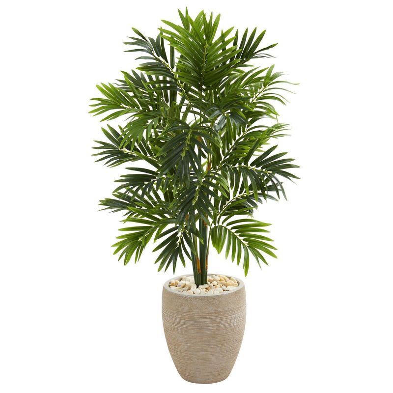 Nearly Natural 4’ Areca Artificial Palm Tree in Sand Colored Planter, 1 of 2