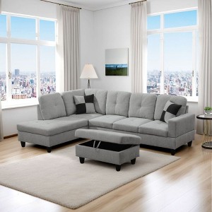 Experience Unmatched Comfort with Our Elegant Gray Fabric L-Shaped Sectional Sofa - 1 of 4