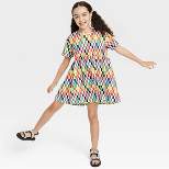 Kids' Short Sleeve Rainbow Checkered A-Line Dress