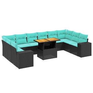 vidaXL 11 Piece Patio Sofa Set with Cushions Black Poly Rattan - 1 of 4