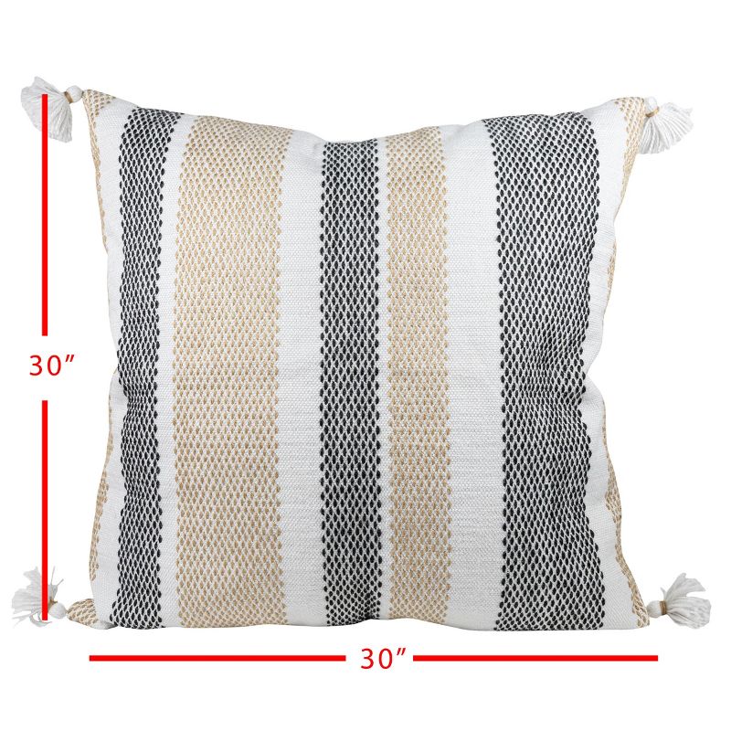Tan & Black Tick Stripe 30X30 Oversized Filled Outdoor Pillow - Foreside Home & Garden, 5 of 8