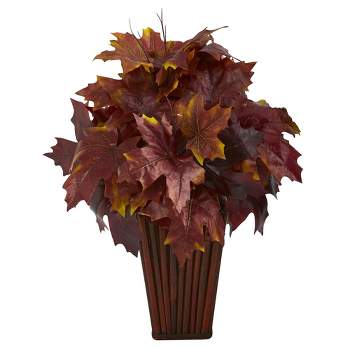 Nearly Natural 19-in Autumn Maple Leaf Artificial Plant in Decorative Planter