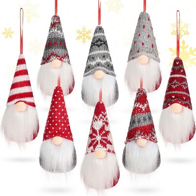 Hachikiko 8-Pack Christmas Gnome Ornaments, Handmade Scandinavian Plush Elf Decorations for Christmas Tree, Cute Swedish Santa Hanging Decor