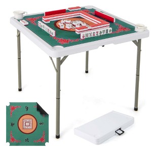 Costway 35" Folding Mahjong Table with Cup Holders & Smooth Felt Mat Carrying Handle Green/Red/Blue/Multicolor - 1 of 4
