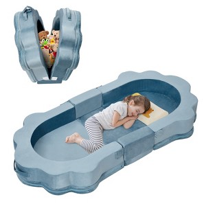 Portable Toddler Travel Bed, Toddler Floor Bed Sleeping Travel Cot with Washable Cover, Foldable Toddler Camping Bed Baby Nest Lounger - 1 of 4