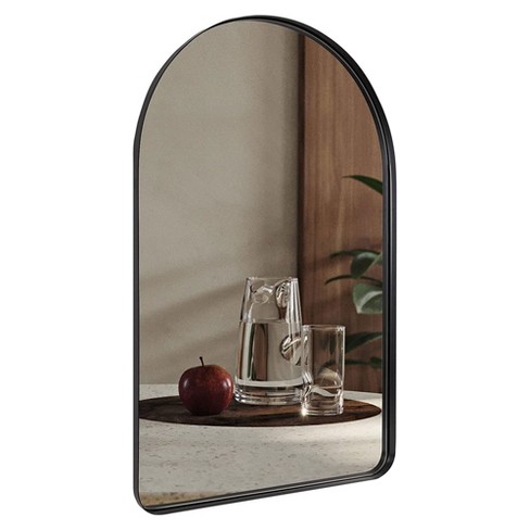 ANDY STAR T03-S10-A2438B 24 x 38 Inch Modern Wall Mounted Arched Vanity  Mirror with Stainless Steel Frame and Vertical Mounting Hardware, Black