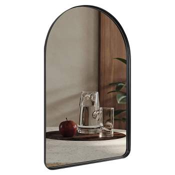 ANDY STAR T03-S10-A2438B 24 x 38 Inch Modern Wall Mounted Arched Vanity Mirror with Stainless Steel Frame and Vertical Mounting Hardware, Black