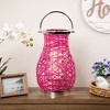Northlight Woven Iron Pillar Candle Lantern with Glass Hurricane - 16.25" - Fuchsia Pink - 2 of 4