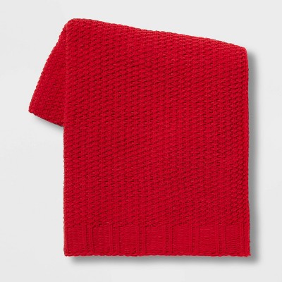 Solid Chenille Knit Throw Blanket Red - Threshold™