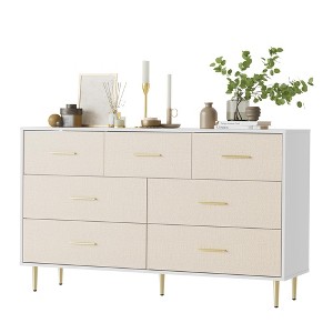 7 Drawer Dresser, Modern Chest of Drawer with Gold Metal Handles, Wood Dresser for Bedroom with Strong Metal Legs, White Storage Organizer - 1 of 4