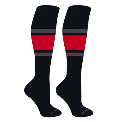 MK Socks Striped OTC Baseball, Softball, Football Socks (B) Black, Granite, Red (S)