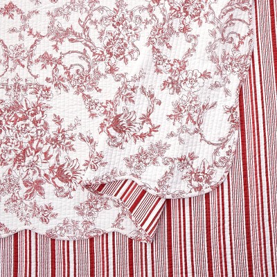 Red Full/Queen Cotton Reversible Quilt Set with Floral Print