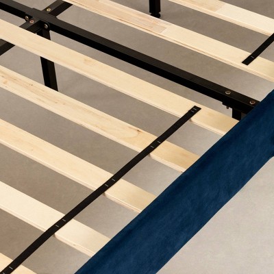 Queen Blue Velvet Upholstered Platform Bed with Tufted Headboard