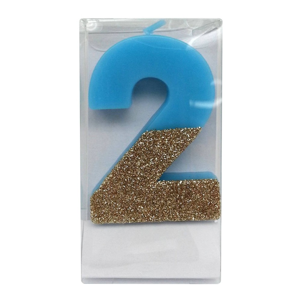 Photos - Other Jewellery Number 2 Glitter Candle Blue/Gold - Spritz™