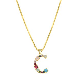 Adornia 14k Gold Plated Multi Color Stone Initial Necklace - 1 of 4