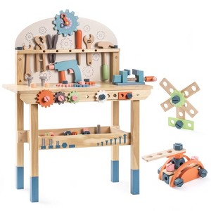 ROBOTIME Tool Bench Set for Kids,Large Wooden Work Bench Construction Toys Set for Boys Girls 3+ Years, Blue, 23.43''*11.69''*31.23'' - 1 of 4