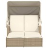 VidaXL Double Sun Lounger with Canopy and Cushions Beige Poly Rattan - 4 of 4