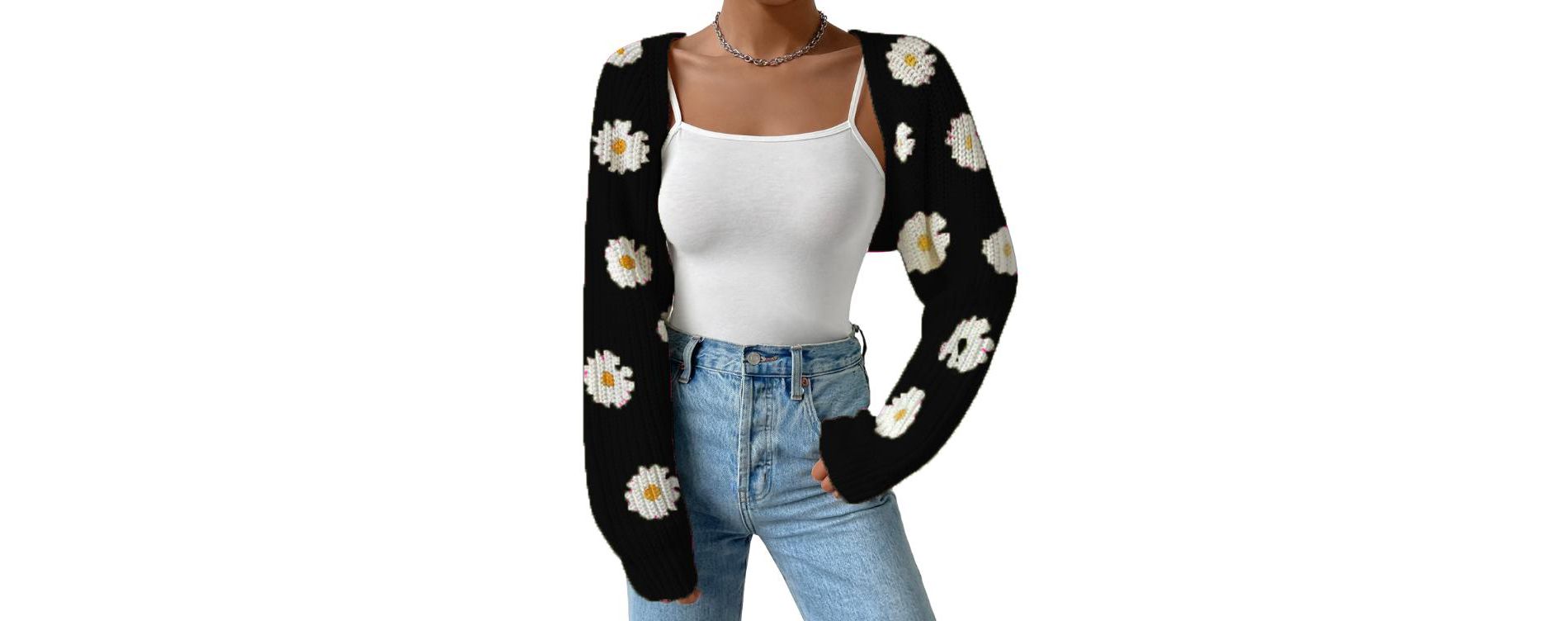 Clearlove Women's Floral Print Cropped Cardigan with Drop Shoulder