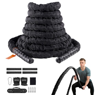 VEVOR Battle Rope, 1.5 Inch Diameter 40Ft Length Polyester Exercise Rope, Battle Exercise Equipment with Protective Sleeve & Anchor