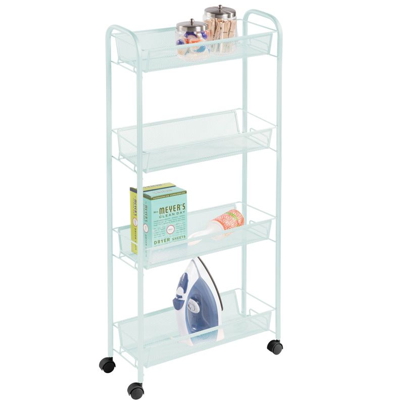 mDesign Steel Slim Rolling Utility Cart Storage Organizer with 4 Shelves, 1 of 8