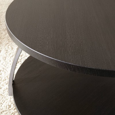 Round Black Nickel and Wood Coffee Table with Casters