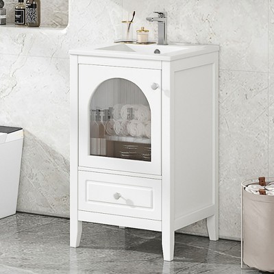 ALEXOUN 20" Bathroom Vanity with Sink Combo, Modern Bathroom Vanity, Compact Space Bathroom Cabinet with Glass Door & Drawer,for Small Space