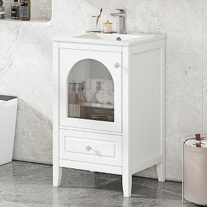ALEXOUN 20" Bathroom Vanity with Sink Combo, Modern Bathroom Vanity, Compact Space Bathroom Cabinet with Glass Door & Drawer,for Small Space - 1 of 4
