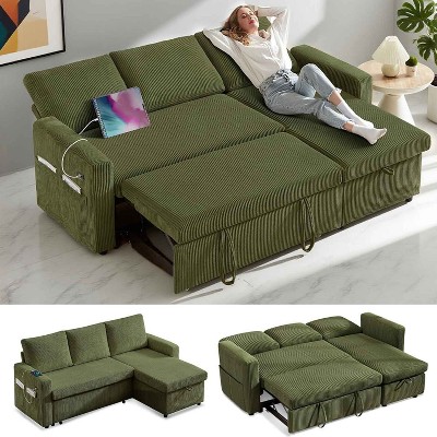 Vipbear 81" Sleeper Sofa Bed with Pull Out Bed L Shaped Couch Sectional Sleeper Sofa Beige