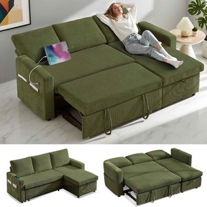 Vipbear 81" Sleeper Sofa Bed with Pull Out Bed L Shaped Couch Sectional Sleeper Sofa Beige - 1 of 4