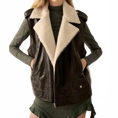 Women's Vegan Leather And Fleece Zip-up Motorcycle Vest - PROMESA