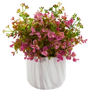 Nearly Natural Eucalyptus Artificial Plant in Marble Finished Vase, Purple - 1 of 2