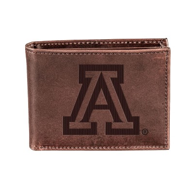 Evergreen NCAA Arizona Wildcats Brown Leather Bifold Wallet Officially Licensed with Gift Box